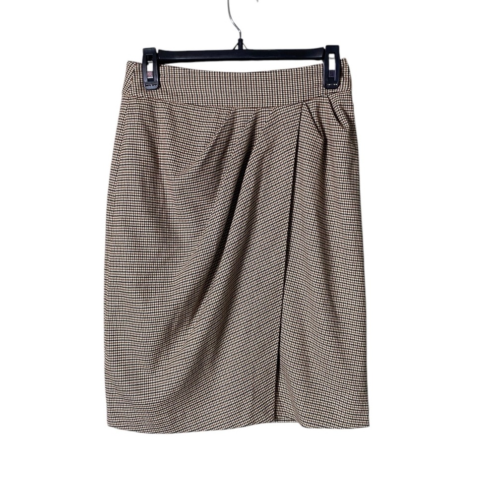 J McLaughlin Maddie Pencil Skirt Size 0 Brown Mini Houndstooth Preppy Academia